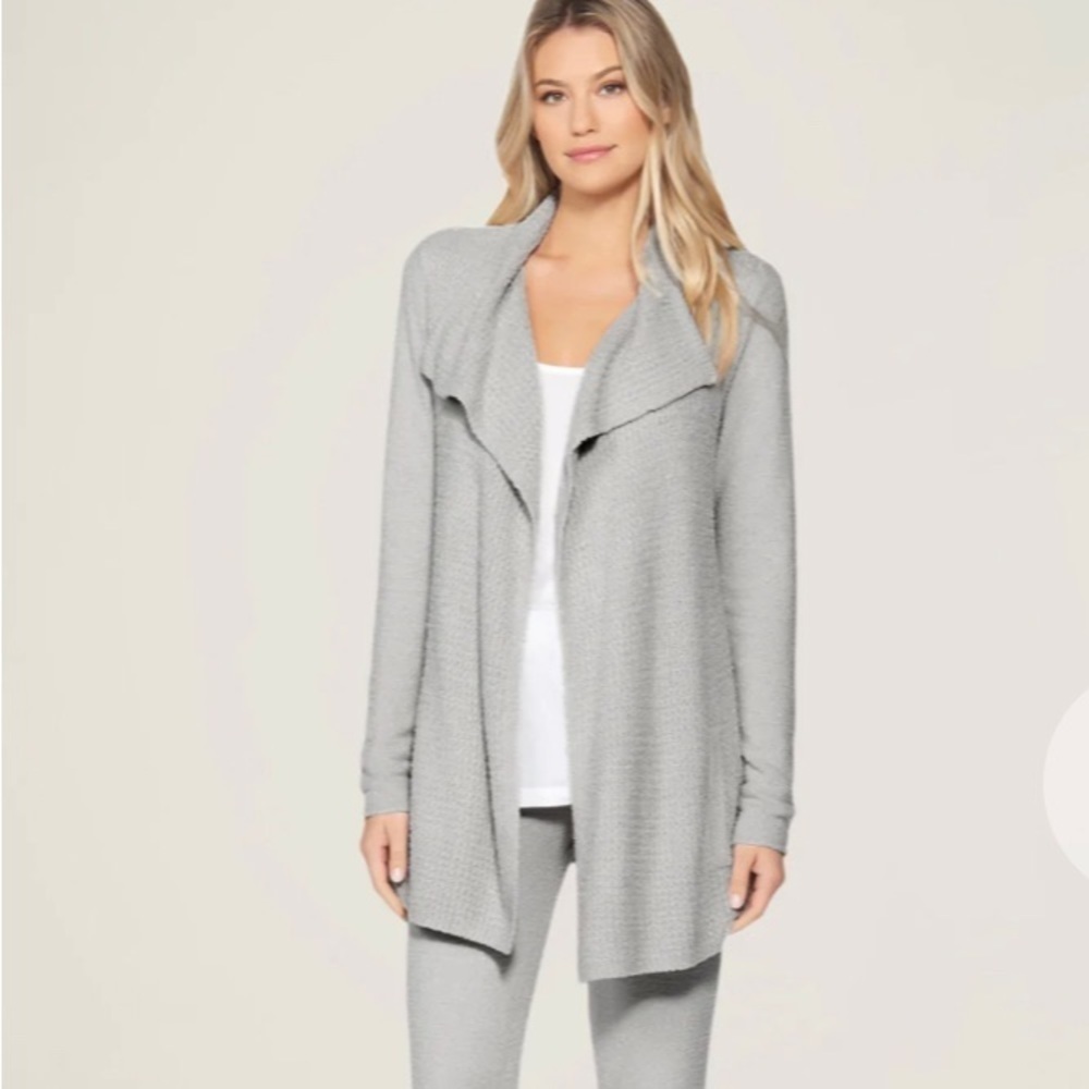 Barefoot Dreams Cozy Chic Lite Sweater Women Medium Gray Coastal Cardi Cardigan